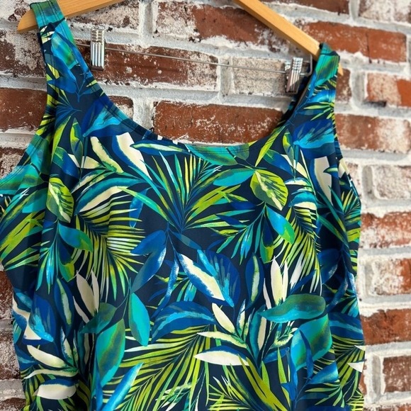 Swimsuits for all Side-Tie Adjustable Tankini Top Blue Green Tropical Pattern 24 - Picture 6 of 16